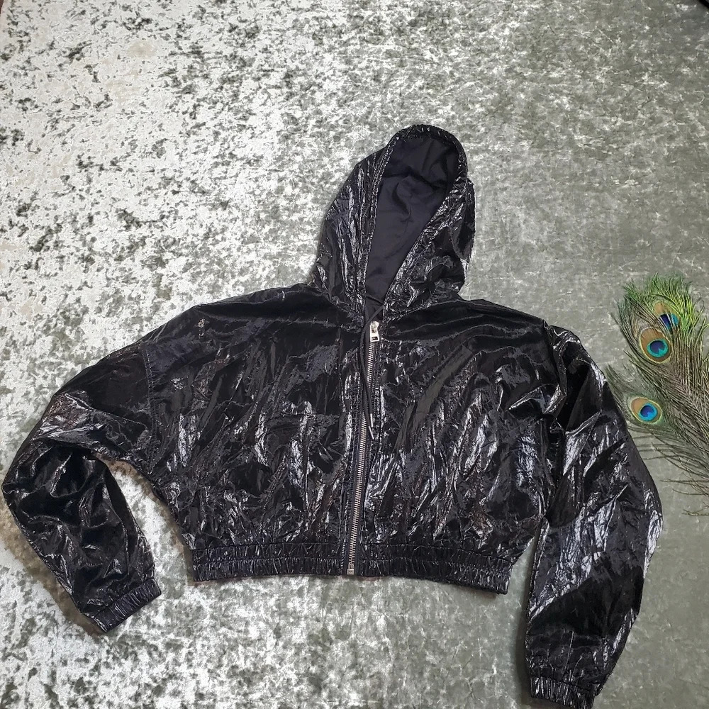 Topshop Cropped Metallic Black Jacket